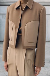 Quiet Luxury Cocoa Wool-Blend Jacket With Statement Pockets