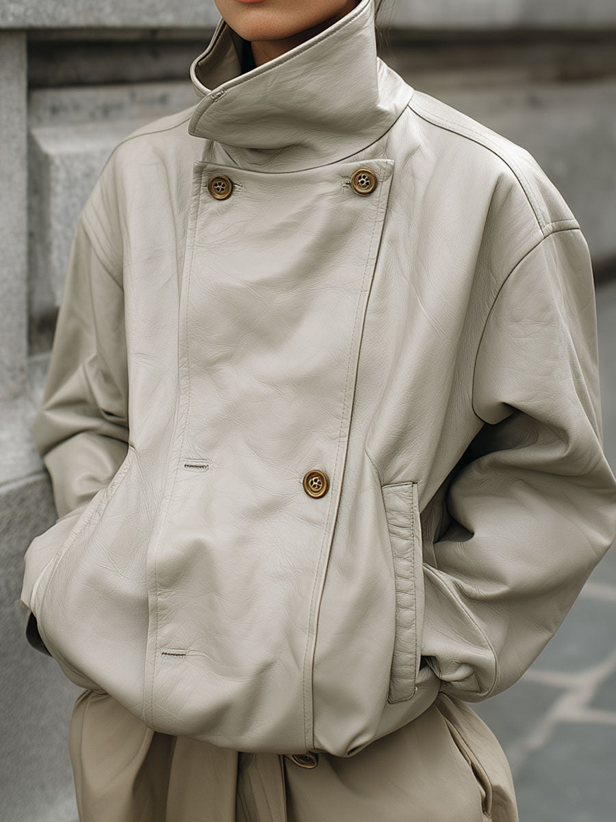 Minimalist Oversized Eco-friendly Leather Off-shoulder Jacket