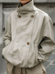 Minimalist Oversized Eco-friendly Leather Off-shoulder Jacket