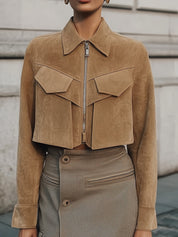 90s Minimalist Structured Suede Cropped Jacket