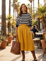 Effortless Striped Knit Sweater & Maxi-Skirt Navy Two-Piece Set