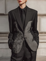 Noir Authority Wool-Blend Jacquard Blazer