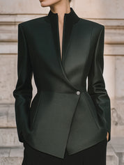 Minimalist Geometric Cut High-Neck Wool Jacket