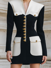 Deconstructed Splicing Single-row Metal Buckle Waist Mini Dress