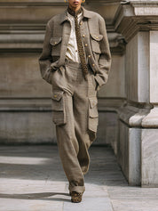 Commuting Old Money Style Tweed Loose Jacket & Straight Overalls Suit