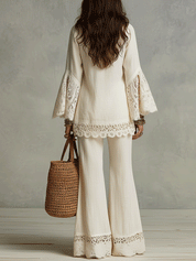 Bohemian Lace Trim Resort Ivory White Two-Piece Set