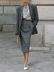 90s Minimalist Oversized Shoulder Pad Blazer & Pencil Skirt Set