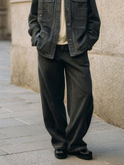 Deconstructed Commuting Washed Denim Jacket & Straight Pants Set