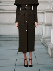 Old Money Classic Noir Structured Cloak Wool Coat