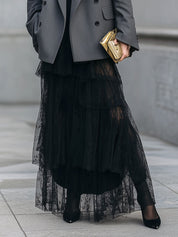 Stylish Layered Ruffled Lace Paneled Versatile Skirt