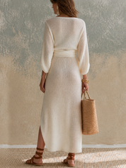 Soft Ivory Wrap Knit Maxi Dress