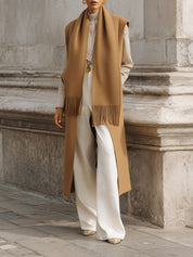 Minimalist Scarf Collar Double-faced Wool Maxi Vest