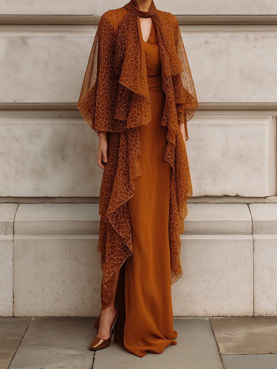 Modern Light Palace Romantic Amber Veil Maxi Dress