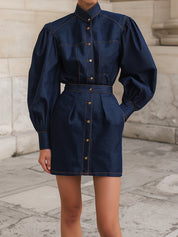 Utility Chic Regent Structured Dark Indigo Denim Mini Dress