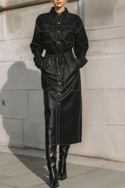 70s Inspired Quiet Luxury Eco-friendly Leather Midi Dress