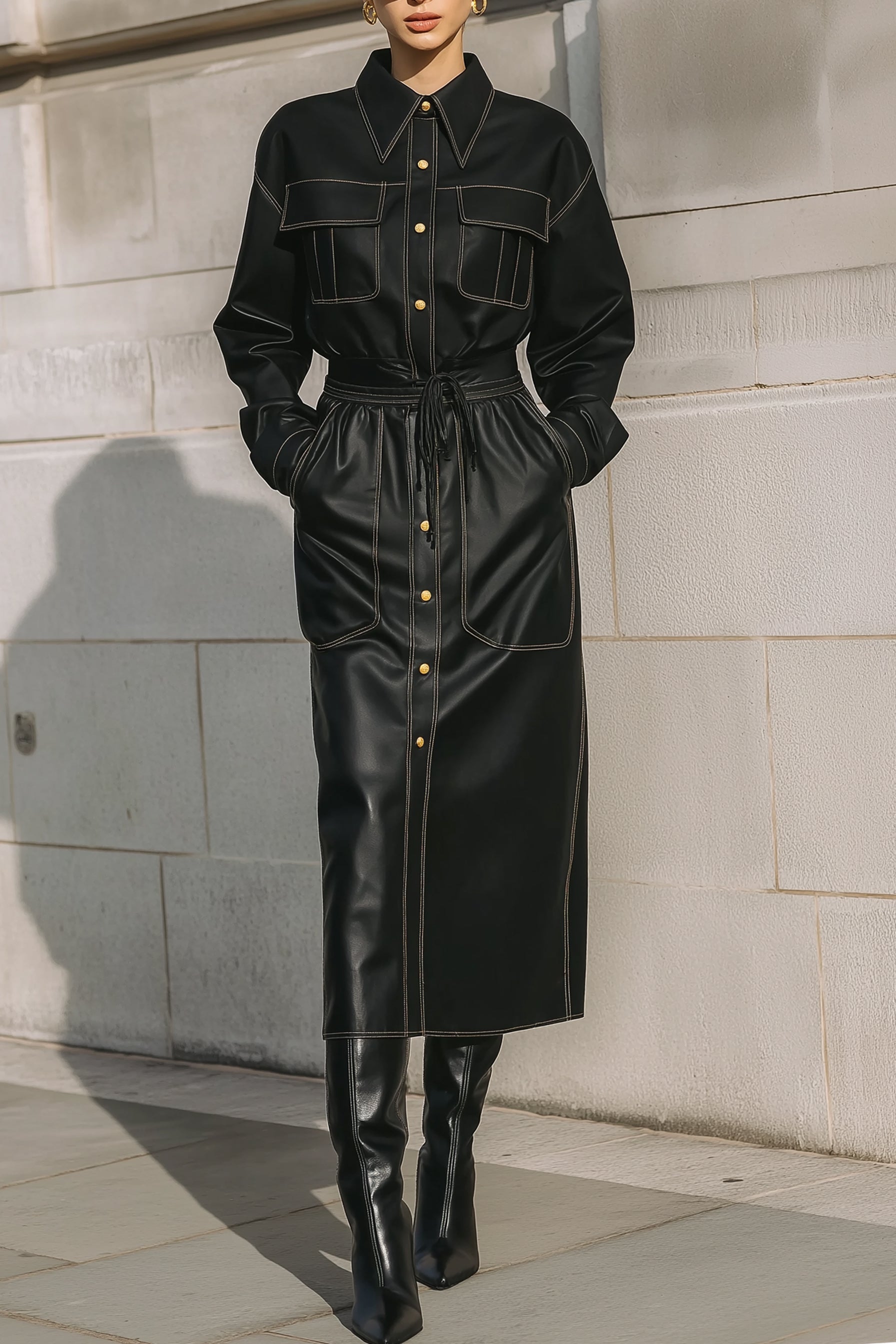 70s Inspired Quiet Luxury Eco-friendly Leather Midi Dress