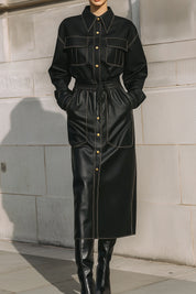 70s Inspired Quiet Luxury Eco-friendly Leather Midi Dress