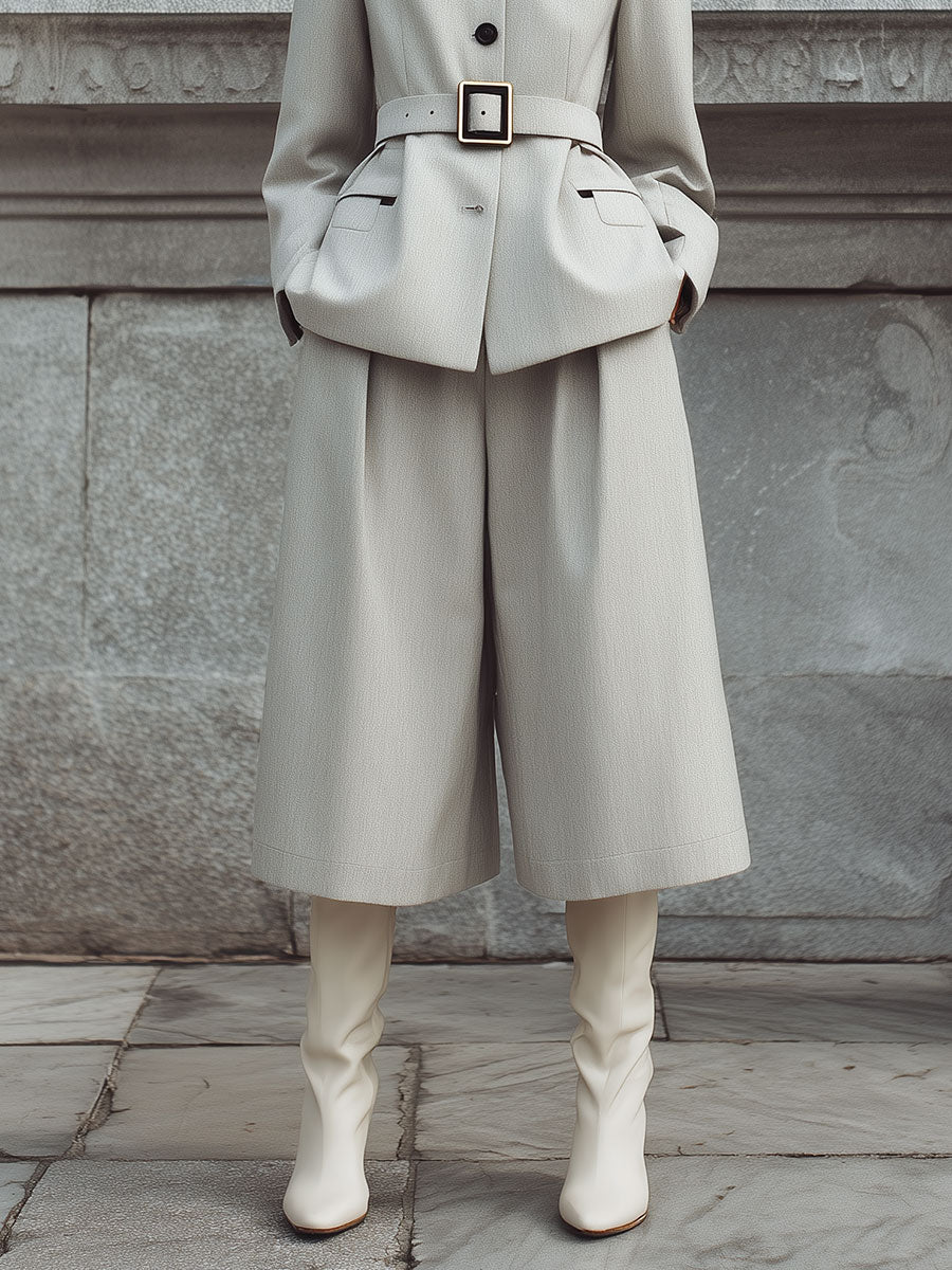 Commuter Stand Collar Single Breasted Jacket & Loose Capri Pants Set