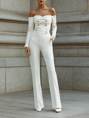 Off-shoulder Double-breasted Tailored Jumpsuit
