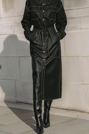 70s Inspired Quiet Luxury Eco-friendly Leather Midi Dress