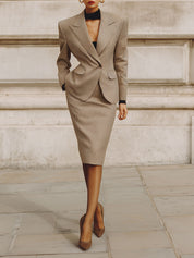 Deconstructed Shoulder-padded Pinstripe Blazer & Pencil Skirt Set