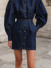 Utility Chic Regent Structured Dark Indigo Denim Mini Dress