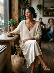 Effortless Ivory Knit & Satin Midi Ensemble