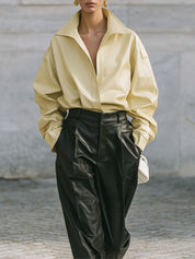 Minimalist Dropped Shoulder Loose Eco-friendly Leather Blouse