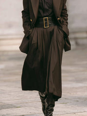 Old Money Minimalist Lapel Metal Buckle Blazer & Pleated Skirt Set