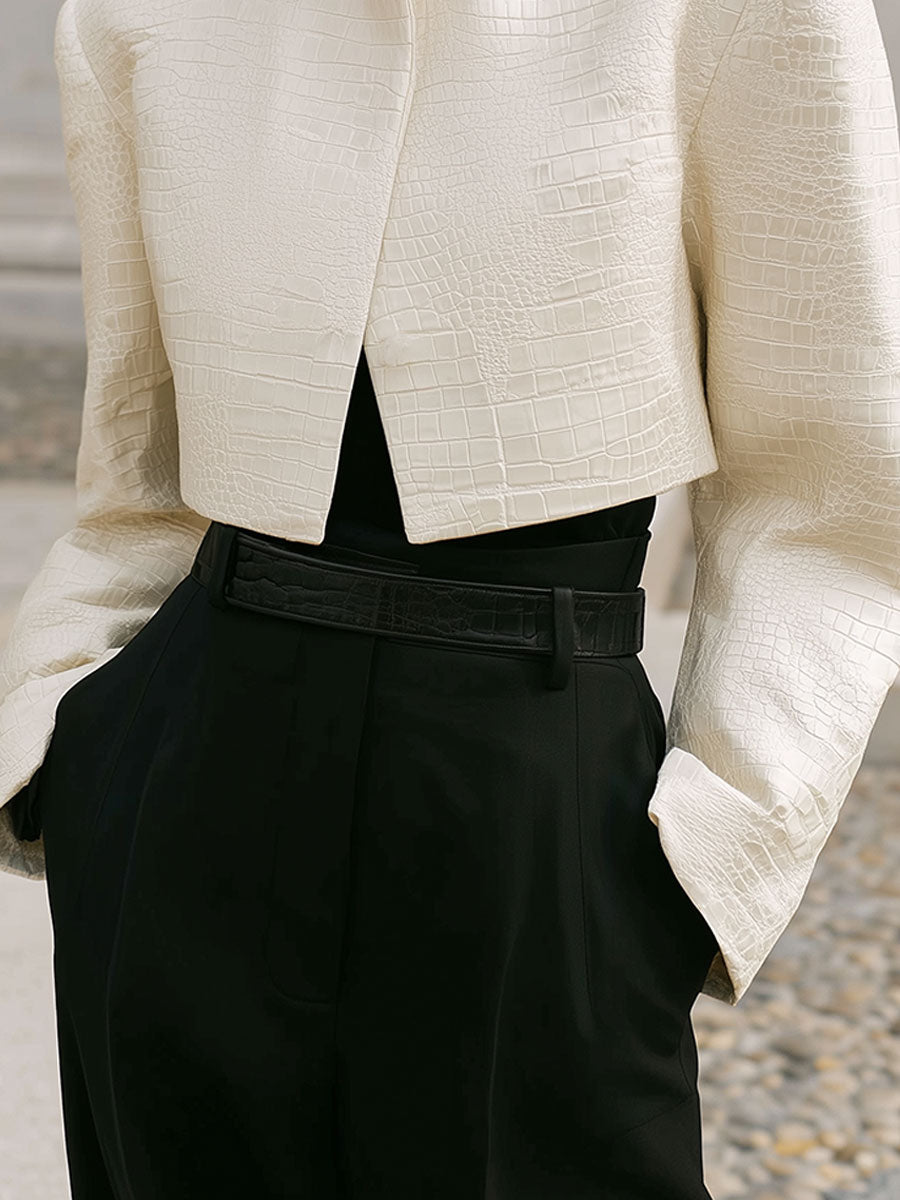 Old Money Crocodile Pattern Environmentally Friendly Leather Short Jacket