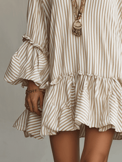 Sand Stripe Ruffled Boho Mini Dress