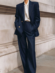 Minimalist Commuter Lapel Denim Blazer & Straight Pants Set