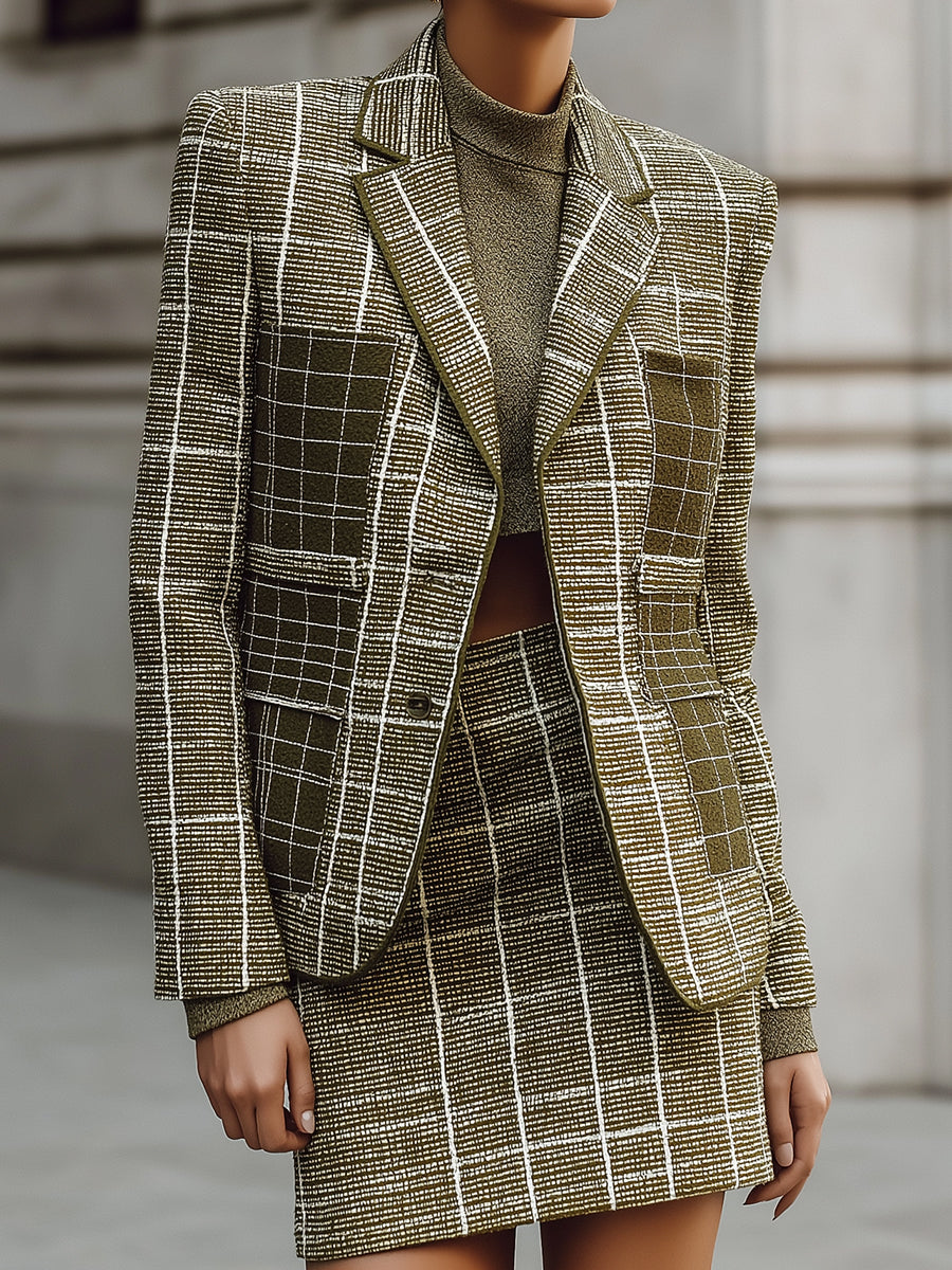 Old Money Structured Jacquard Tweed Blazer And Skirt Set