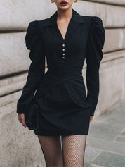 Deconstructed Gigot Sleeve Waist Pleated Mini Dress
