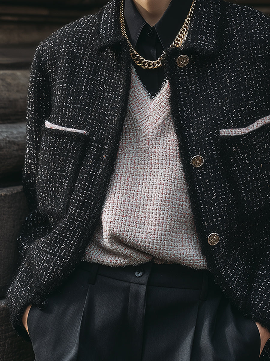 Old Money Contrast Tweed Raw Edge Trim Straight Jacket