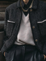 Old Money Contrast Tweed Raw Edge Trim Straight Jacket