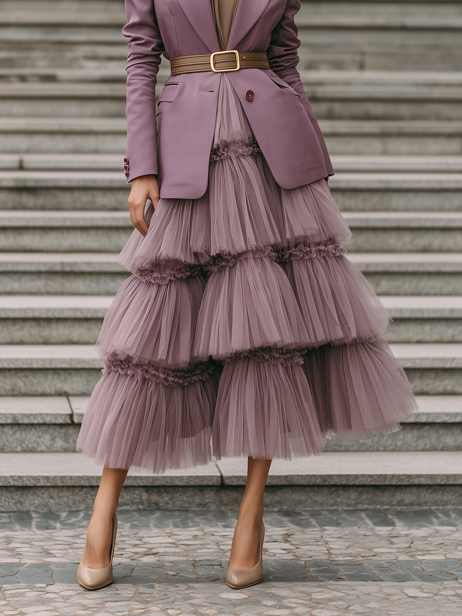 Elegant And Romantic Multi-layered Ruffled Mesh Patchwork Cake Skirt
