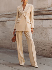 Minimalist Double-breasted Waisted Blazer & Front Seam Straight Pants Set