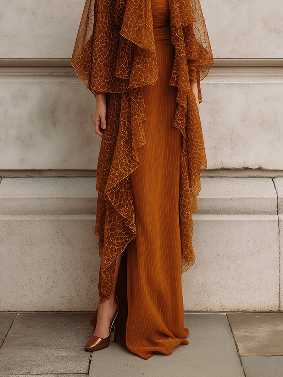 Modern Light Palace Romantic Amber Veil Maxi Dress