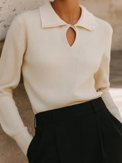 90s Minimalism Revival Keyhole Lapel Soft Fine Knit Base Sweater