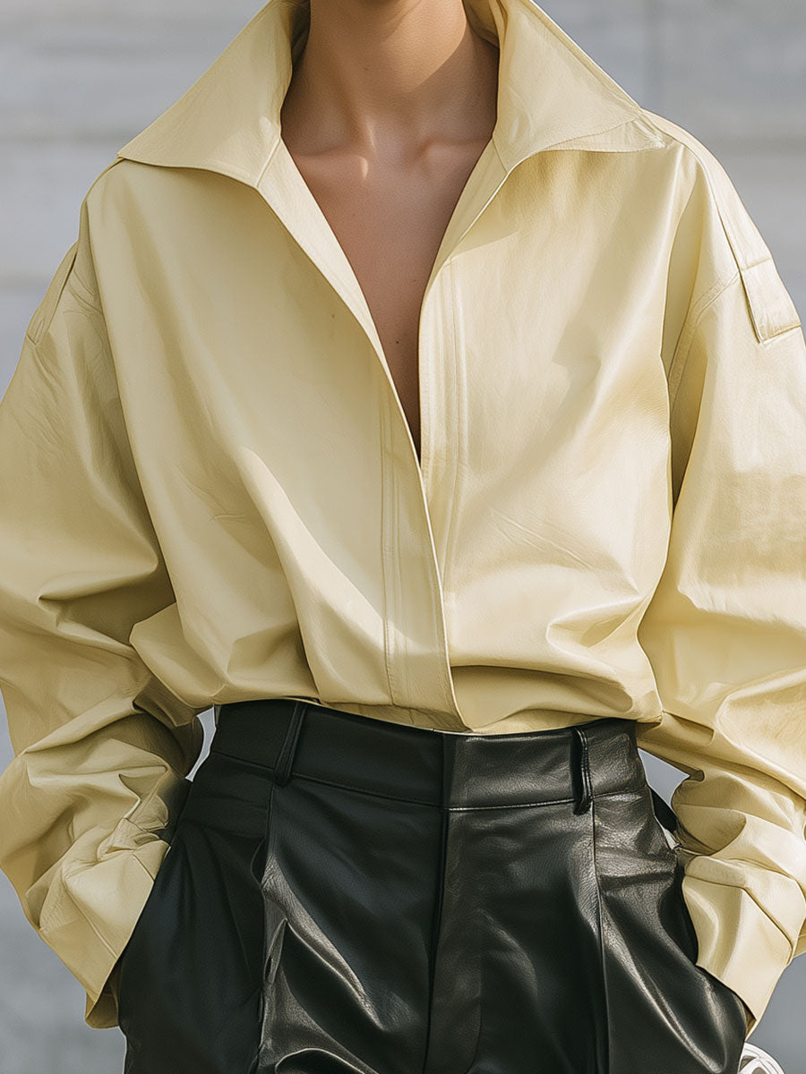 Minimalist Dropped Shoulder Loose Eco-friendly Leather Blouse