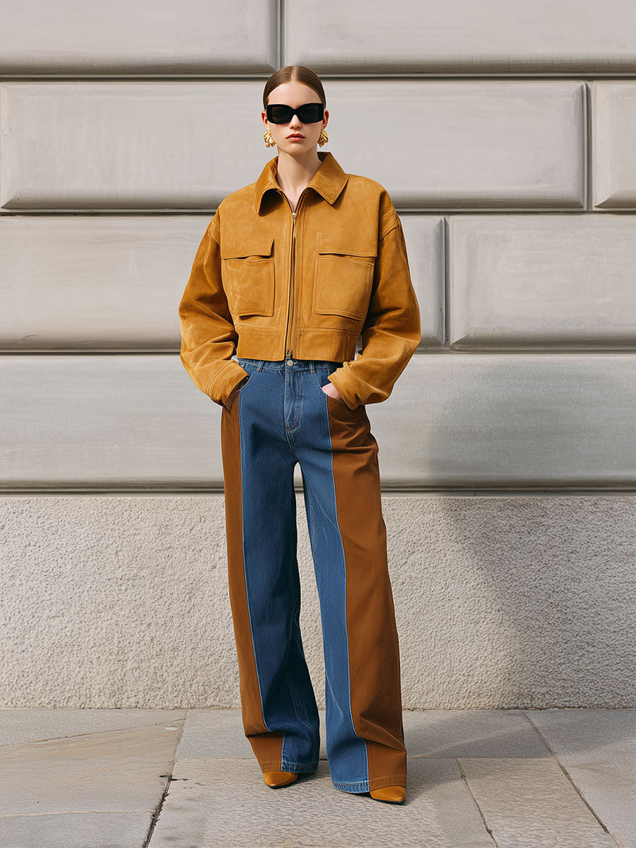 Minimalist And Stylish Suede Patch Pocket Drop Sleeve Jacket