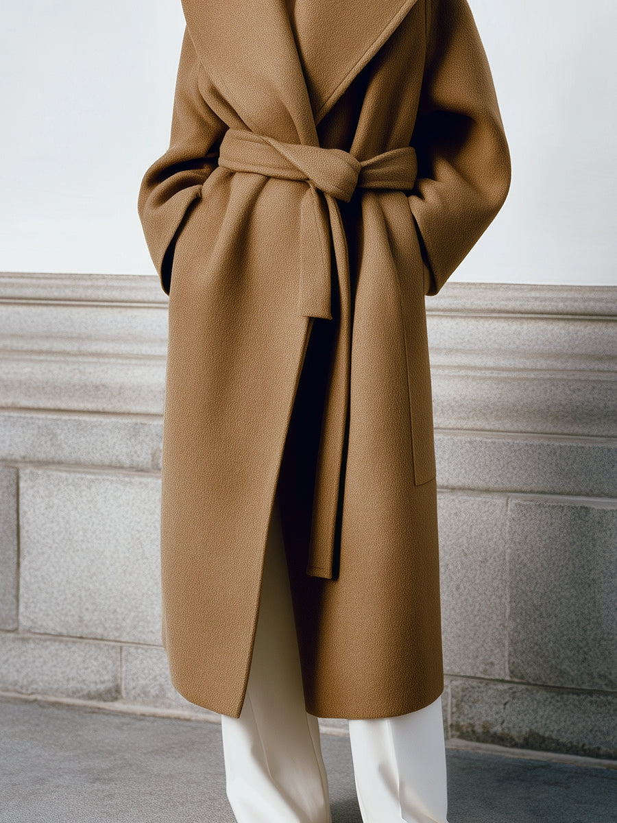Minimalist Wide Shawl Collar Wool Mid-length Coat ﻿
