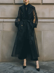 Commuting Organza Spliced mid-length Windbreaker With Belt