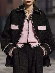 Classic Tweed Contrast Hemmed Oversized Jacket