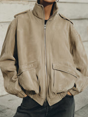 90s Minimalism Revival Eco-friendly Suede Stand Collar Loose Jacket