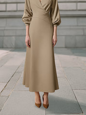 Minimalist Camel Wrap Collar Wool Blend Maxi Dress