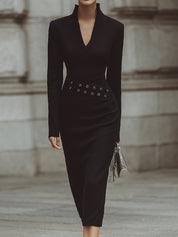90s Minimalism Revival V-neck Eye-catching Midi Dress