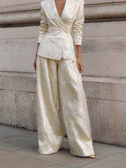 Old Money Embroidered Blazer And Wide-Leg Pant Set