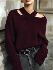 Old Money Unique Design Cross Neck Fine Knit Sweater